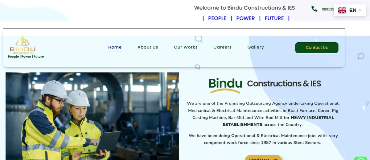 Bindu Constructions & IES website homepage designed by Sysco Digital